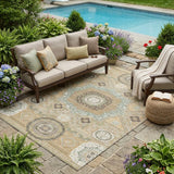5' X 8' Gold And Sage Oriental Washable Indoor Outdoor Area Rug