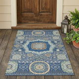 3' X 5' Navy Blue And Beige Oriental Washable Indoor Outdoor Area Rug