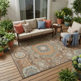 5' X 8' Orange And Copper Oriental Washable Indoor Outdoor Area Rug