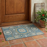 3' X 5' Teal Blue And Ivory Oriental Washable Indoor Outdoor Area Rug