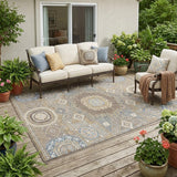 5' X 8' Taupe And Beige Oriental Washable Indoor Outdoor Area Rug