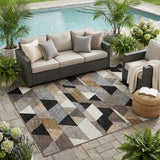 5' X 8' Black And Gray Geometric Washable Indoor Outdoor Area Rug
