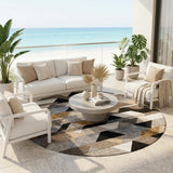 8' Black And Gray Round Geometric Washable Indoor Outdoor Area Rug