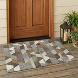 3' X 5' Chocolate And Beige Geometric Washable Indoor Outdoor Area Rug