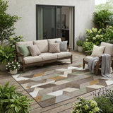5' X 8' Chocolate And Beige Geometric Washable Indoor Outdoor Area Rug
