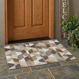 3' X 5' Ivory And Beige Geometric Washable Indoor Outdoor Area Rug