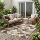 5' X 8' Ivory And Beige Geometric Washable Indoor Outdoor Area Rug