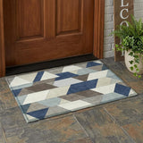 3' X 5' Navy Blue And Teal Blue Geometric Washable Indoor Outdoor Area Rug