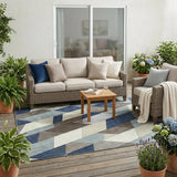5' X 8' Navy Blue And Teal Blue Geometric Washable Indoor Outdoor Area Rug
