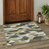 3' X 5' Olive Green And Beige Geometric Washable Indoor Outdoor Area Rug