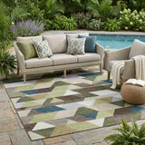 5' X 8' Olive Green And Beige Geometric Washable Indoor Outdoor Area Rug