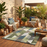 8' Olive Green And Beige Round Geometric Washable Indoor Outdoor Area Rug