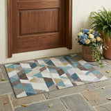 3' X 5' Teal Blue And Pale Aqua Geometric Washable Indoor Outdoor Area Rug