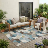 5' X 8' Teal Blue And Pale Aqua Geometric Washable Indoor Outdoor Area Rug