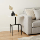 23" White and Black Marble and Iron End Table