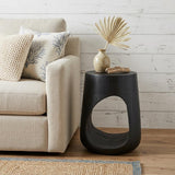 18" Black Solid Wood Modern Abstract Round End Table