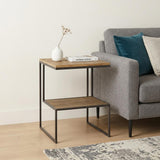 21" Light Brown and Black Solid Wood and Iron Square Sled End Table With Shelf