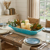 20" Turquoise Solid Wood Dough Bowl With Handles