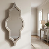 34" Light Brown Solid Wood Quatrefoil Geometric Framed Accent Mirror