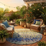 8' Green And Fern Green Round Geometric Washable Indoor Outdoor Area Rug