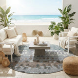 8' Green And Fern Green Round Geometric Washable Indoor Outdoor Area Rug