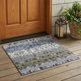 3' X 5' Blue And Gray Geometric Washable Indoor Outdoor Area Rug