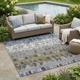 5' X 8' Blue And Gray Geometric Washable Indoor Outdoor Area Rug