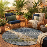 8' Blue And Gray Round Geometric Washable Indoor Outdoor Area Rug