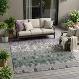 5' X 8' Plum And Gray Geometric Washable Indoor Outdoor Area Rug