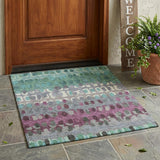 3' X 5' Teal Blue And Gray Geometric Washable Indoor Outdoor Area Rug