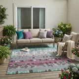 5' X 8' Teal Blue And Gray Geometric Washable Indoor Outdoor Area Rug
