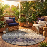 8' Taupe And Beige Round Geometric Washable Indoor Outdoor Area Rug