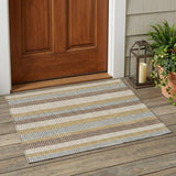 3' X 5' Beige And Ivory Striped Washable Indoor Outdoor Area Rug