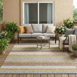 5' X 8' Beige And Ivory Striped Washable Indoor Outdoor Area Rug
