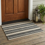 3' X 5' Black And Ivory Striped Washable Indoor Outdoor Area Rug