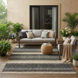 5' X 8' Black And Ivory Striped Washable Indoor Outdoor Area Rug
