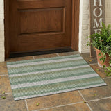 3' X 5' Green And Ivory Striped Washable Indoor Outdoor Area Rug