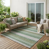 5' X 8' Green And Ivory Striped Washable Indoor Outdoor Area Rug