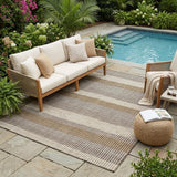 5' X 8' Chocolate And Ivory Striped Washable Indoor Outdoor Area Rug