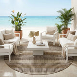 8' Chocolate And Ivory Round Striped Washable Indoor Outdoor Area Rug