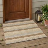 3' X 5' Gold And Ivory Striped Washable Indoor Outdoor Area Rug