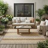 5' X 8' Gold And Ivory Striped Washable Indoor Outdoor Area Rug