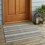 3' X 5' Gray And Silver Striped Washable Indoor Outdoor Area Rug
