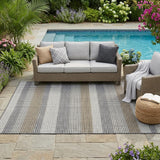5' X 8' Gray And Silver Striped Washable Indoor Outdoor Area Rug