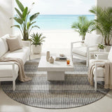 8' Gray And Silver Round Striped Washable Indoor Outdoor Area Rug
