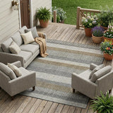 8' X 10' Gray And Silver Striped Washable Indoor Outdoor Area Rug