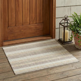 3' X 5' Ivory And Beige Striped Washable Indoor Outdoor Area Rug