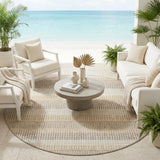 8' Ivory And Beige Round Striped Washable Indoor Outdoor Area Rug