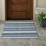 3' X 5' Navy Blue And Ivory Striped Washable Indoor Outdoor Area Rug
