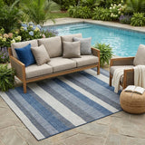 5' X 8' Navy Blue And Ivory Striped Washable Indoor Outdoor Area Rug